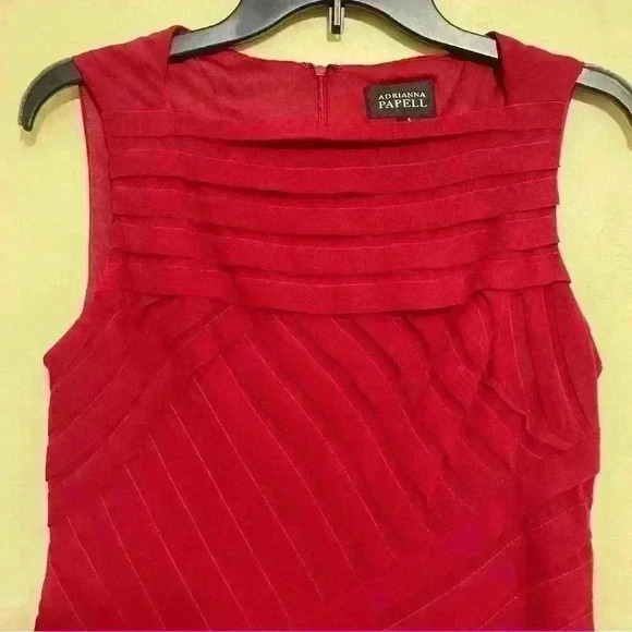Adrianna Papell Dress Womens Red Shutter Pleated Layered Size 6 Party Cocktail - Picture 3 of 12